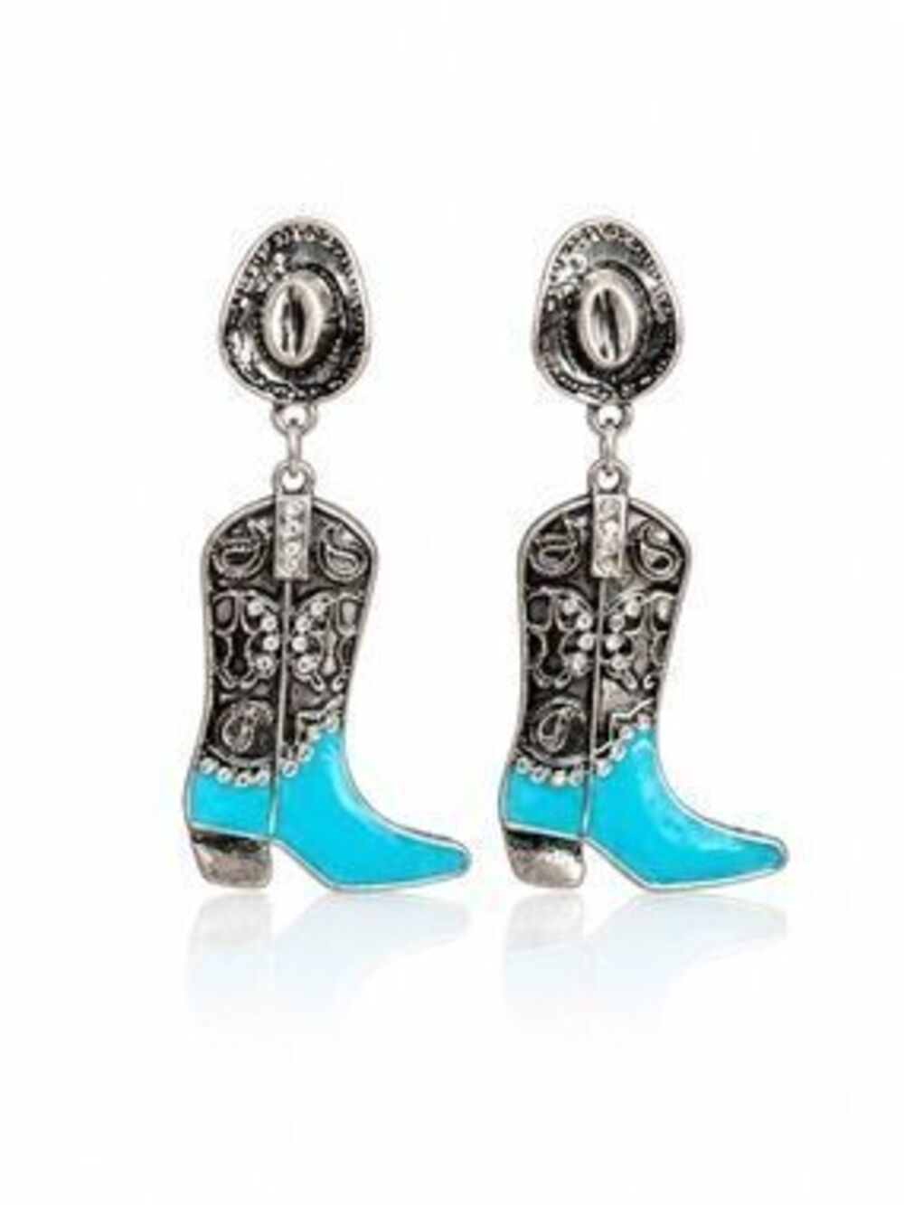 Turquoise Western Cowboy Boot Drop Earrings